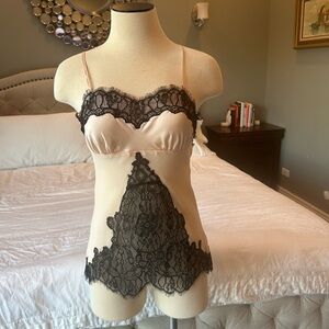 Classic vintage 100% silk VS chemise pale pink/black 2 piece